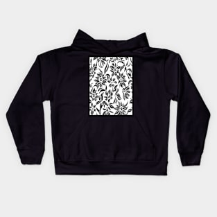 White and Black Floral Lino Print Kids Hoodie